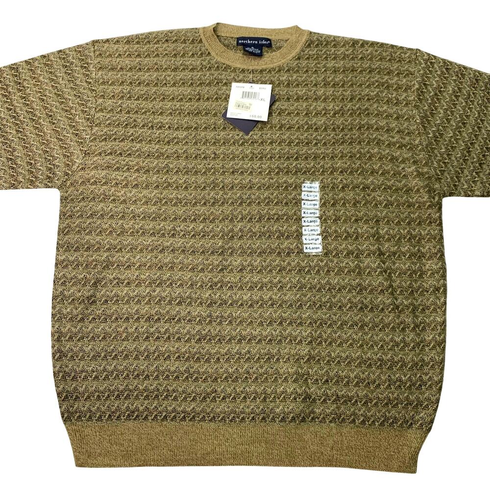 NWT Northern Isles Mens XL Sweater Green Textured Knit Pattern Pullover Crew